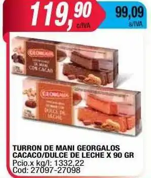 Maxiconsumo Turron De Mani Georgalos Cacao Dlce De Leche oferta