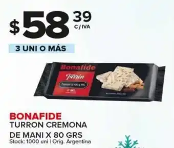 Carrefour Maxi Bonafide Turron Cremona De Mani x 80 grs 3 Uni o Más oferta