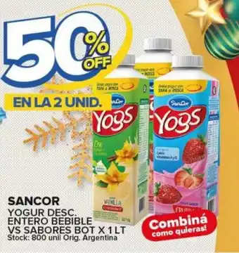 Carrefour Maxi 50% Off En La 2 Unid. Sancor Yogur Desc. Entero Bebible Vs Sabores Bot x 1 Lt oferta