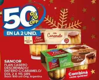 Carrefour Maxi 50% Off En La 2 Unid. Sancor Flan Casero Descremado/Entero C/Caramelo/DDL 2 x 115 Grs oferta