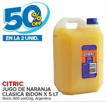 Carrefour Maxi 50% Off En La 2 Unid. Citric Jugo De Naranja Clasica Bidon x 5 Lt oferta