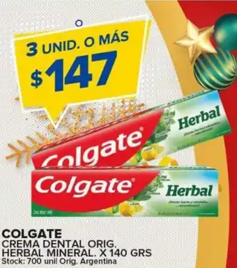 Carrefour Maxi Colgate Crema Dental Orig. Herbal Mineral x 140 grs oferta