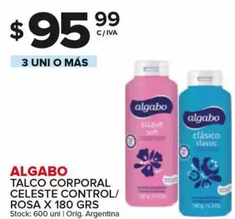 Carrefour Maxi Algabo Talco Corporal Celeste Control/Rosa x 180 grs 3 Uni o Más oferta