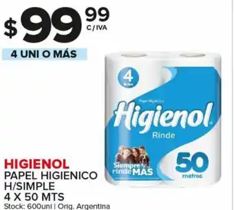 Carrefour Maxi Higienol Papel Higienico H/Simple 4 x 50 Mts 4 Uni o Más oferta