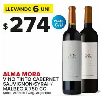 Carrefour Maxi Alma Mora Vino Tinto Cabernet Sauvignon/Syrah/Malbec x 750 cc oferta