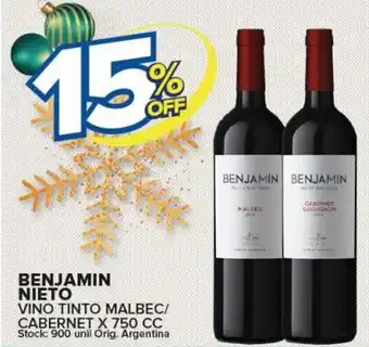 Carrefour Maxi 15% Off Benjamin Nieto Vino Tinto Malbec/Cabernet x 750 cc oferta