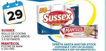 Carrefour Maxi Sussex Rollo De Cocina Clasico Mas Absor. 3x50 Paños y Mantecol Postre De Mani x 253 grs oferta