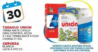 Carrefour Maxi Taragui/Union Yerba Mate C/Palo Orig Control 4Flex x 1 Kg/ Yerba Mate 4 Flex Liviana x 1 Kg y Cerveza Blanca Lata x 473 cc oferta