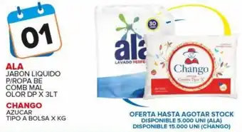 Carrefour Maxi Ala Jabon Liquido P/Ropa Be Comb Mal Olor DP x 3 Lt y Chango Azucar Tipo A Bolsa x Kg oferta
