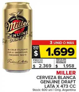 Miller cerveza blanca genuine draft