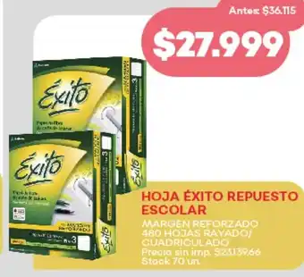 Supermercados Tadicor Éxito hoja repuesto escolar oferta
