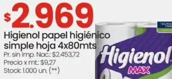 Changomas Higienol papel higiénico simple oferta