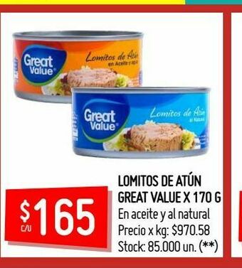 Changomas Lomitos de atún great value x 170 g oferta