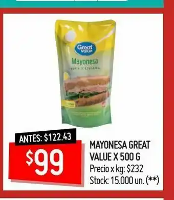 Changomas Mayonesa great value x 500 g oferta