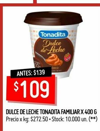 Changomas Dulce de leche tonadita familiar x 400 g oferta