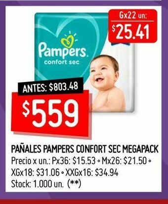 Changomas Pañales pampers confort sec megapack oferta