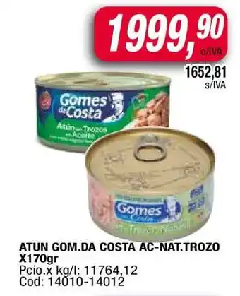Maxiconsumo ATUN GOM.DA COSTA AC-NAT.TROZO X170gr oferta