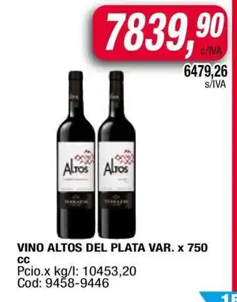 Maxiconsumo VINO ALTOS DEL PLATA VAR. X 750 cc oferta