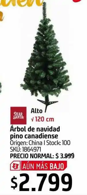 Sodimac Arbol De Navidad Pino Canadiense 120 Cm oferta