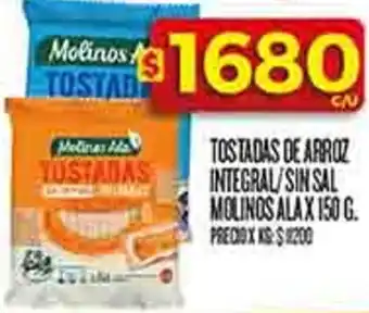 Supermercados DIA Ala tostadas de arroz integral/sin sal molinos oferta