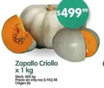 Supermercados Buenos Días Zapallo criollo oferta