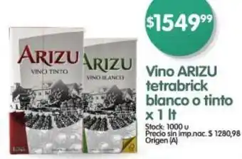 Supermercados Buenos Días Arizu vino tetrabrick blanco o tinto oferta