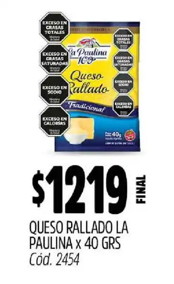 Supermercados Yaguar QUESO RALLADO LA PAULINA x 40 GRS oferta