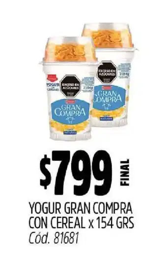 Supermercados Yaguar Yogur Gran Compra con Cereal x 154 GRS oferta