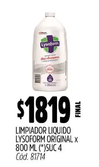 Supermercados Yaguar Limpiador Líquido Lysoform Original x 800 ml oferta