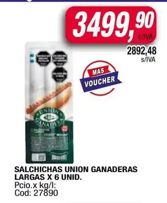 Maxiconsumo SALCHICHAS UNION GANADERAS LARGAS X 6 UNID oferta