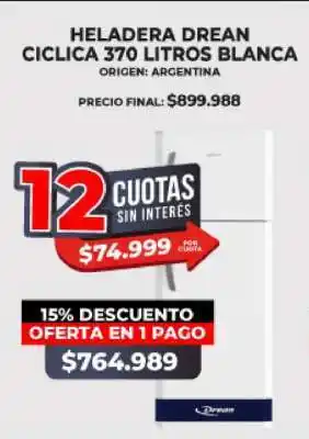 Supermayorista Vital HELADERA Drean cíclica 370 litros blanca oferta