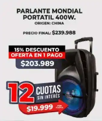 Supermayorista Vital Parlante Mondial Portátil 400W oferta