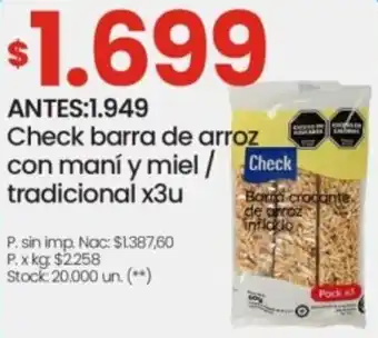 Changomas Check barra de arroz oferta