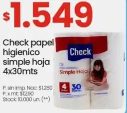 Changomas Check papel higienico simple hoja oferta