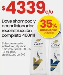 Changomas Dove shampoo y acondicionador reconstrucción completa oferta