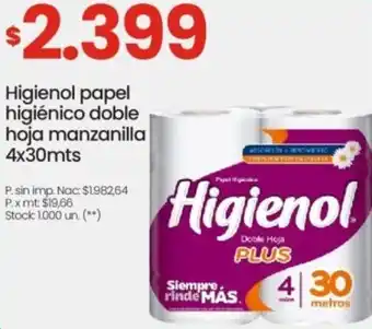 Changomas Higienol papel higiénico doble hoja manzanilla oferta