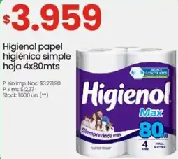 Changomas Higienol papel higiénico simple hoja oferta