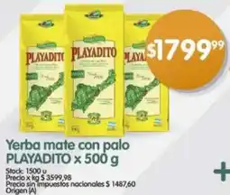 Supermercados Buenos Días Playadito yerba mate con palo oferta