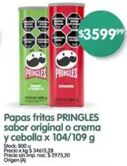 Supermercados Buenos Días Pringles papas fritas sabor original o crema y cebolla oferta