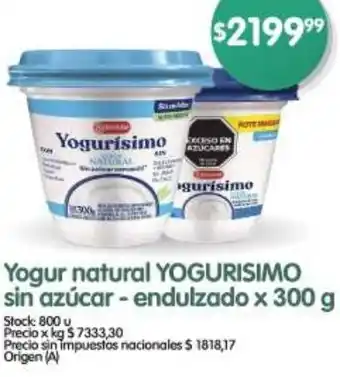 Supermercados Buenos Días Yogurisimo yogur natural sin azúcar - endulzado oferta