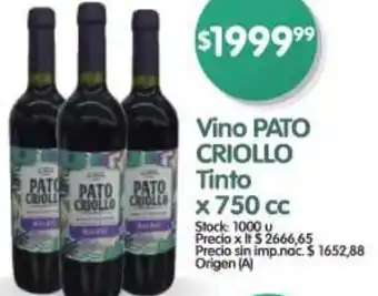 Supermercados Buenos Días Pato criollo vino tinto oferta