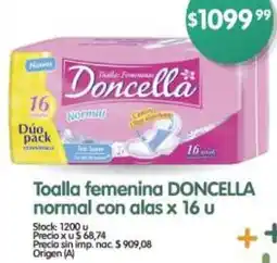 Supermercados Buenos Días Doncella toalla femenina normal con alas oferta