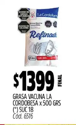 Supermercados Yaguar GRASA VACUNA LA CORDOBESA X 500 GRS oferta