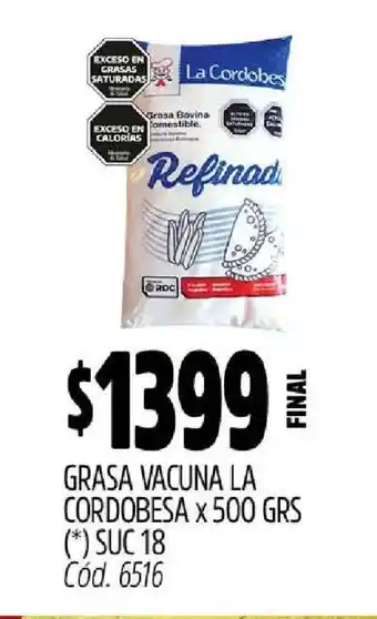 Supermercados Yaguar GRASA VACUNA LA CORDOBESA X 500 GRS oferta