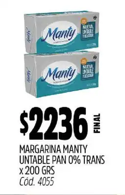 Supermercados Yaguar Margarina Manty Untable Pan 0% Trans x 200 grs oferta