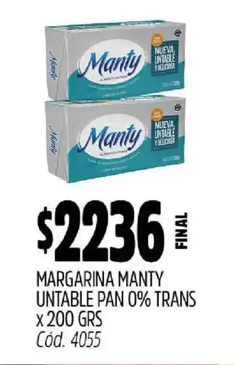 Supermercados Yaguar Margarina Manty Untable Pan 0% Trans x 200 grs oferta