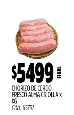 Supermercados Yaguar CHORIZO DE CERDO FRESCO ALMA CRIOLLA x KG oferta