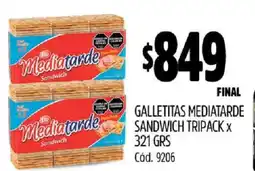 Supermercados Yaguar GALLETITAS MEDIATARDE SANDWICH TRIPACK x 321 GRS oferta