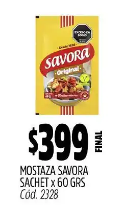 Supermercados Yaguar MOSTAZA SAVORA SACHET x 60 GRS oferta