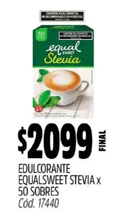 Supermercados Yaguar EDULCORANTE EQUALSWEET STEVIA x 50 SOBRES oferta
